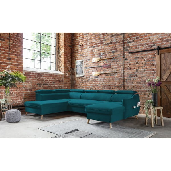 Тюркоазен кадифен U-образен ъглов диван (ляв ъгъл) Sweet Harmony - Miuform-image-3