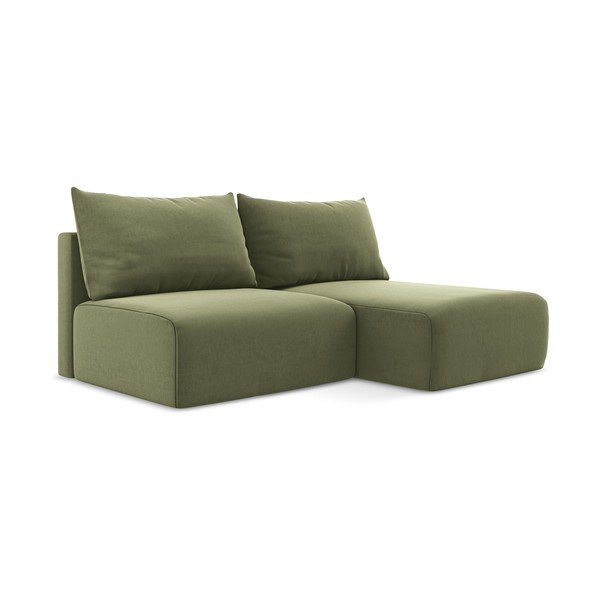 Зелен кадифен сгъваем/с място за съхранение ъглов диван (десен ъгъл) Kalena – Makamii-image-2