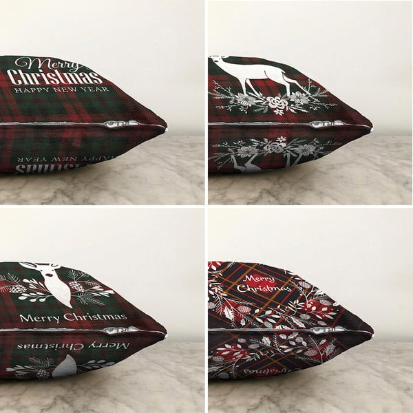 Комплект от 4 коледни калъфки от шенил Тартан Весела Коледа, 55 x 55 cm - Minimalist Cushion Covers-image-1
