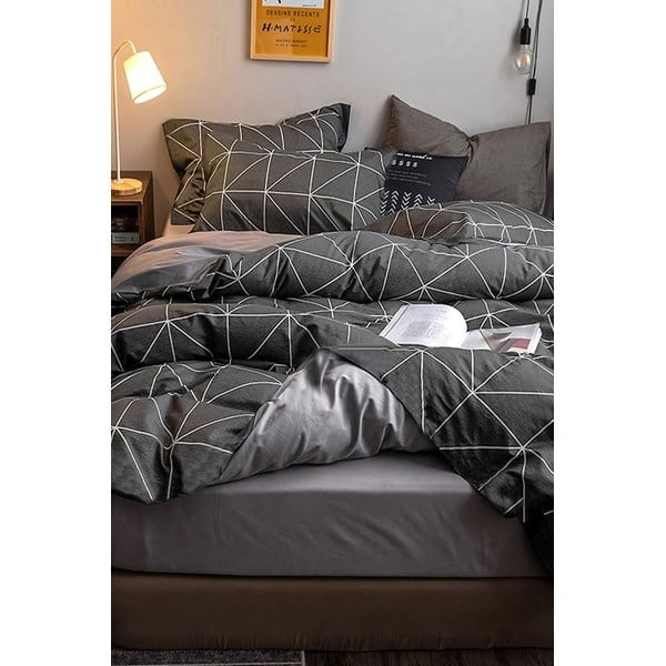 Тъмносиво памучно спално бельо за двойно легло/разтегателно легло с чаршаф 200x220 cm - Mila Home