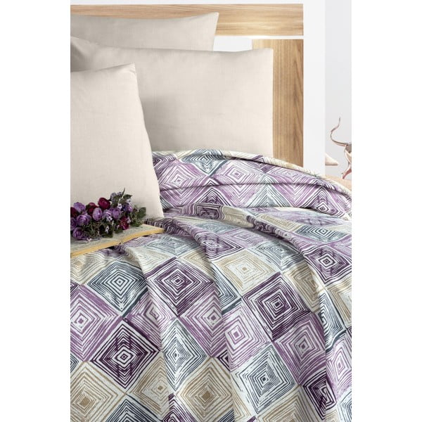 Лилаво-кремаво памучно покривало за легло 200x230 cm Pique – Mila Home-image-1
