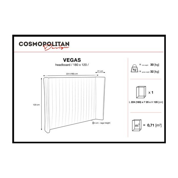 Табла за глава в тъмносиньо Vegas, 180 x 120 cm - Cosmopolitan Design-image-4