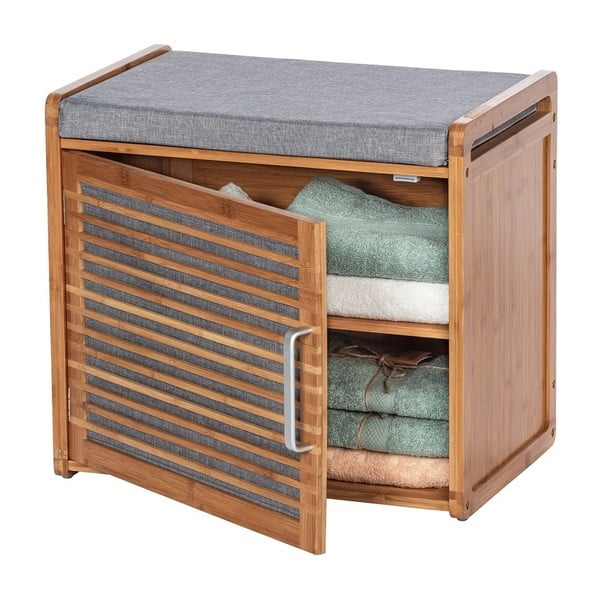 Сива/кафява бамбукова стойка за обувки за сядане Bahari – Wenko-image-3