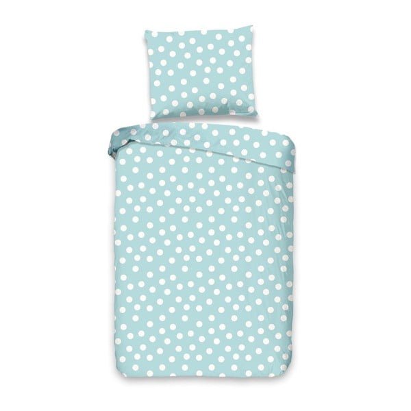 Бебешко синьо памучно спално бельо Polka dot, 100 x 135 cm - Good Morning