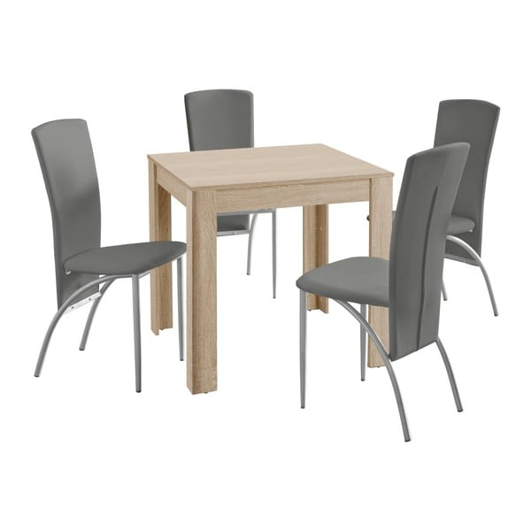 Set jídelního stolu a 4 béžových jídelních židlí Støraa Lori Nevada Duro Oak Light Grey