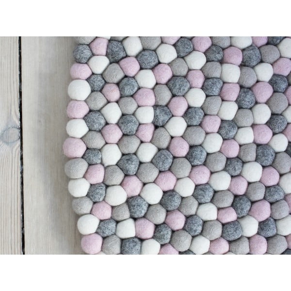 Светло розово-сиво вълнено килимче с топки , ⌀ 90 см Ball Rugs - Wooldot