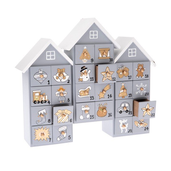 Сив дървен календар във формата на къщички , височина 21,5 см - Dakls
