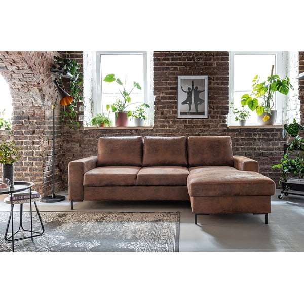 Винтидж кафяв кожен разтегателен диван, десен ъгъл Lofty Lilly - Miuform-image-1