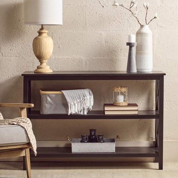 Черен стелаж от масивен бор 120x81x40 cm Heritage – Premier Housewares-image-3