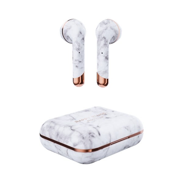 Бели безжични слушалки с кутия Air 1 Marble - Happy Plugs