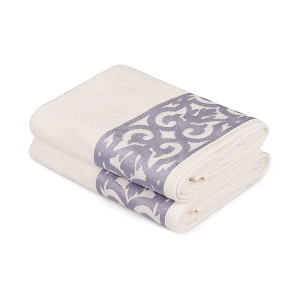 Комплект от 2 бели кърпи за ръце с лилав кант Грейс - Soft Kiss
