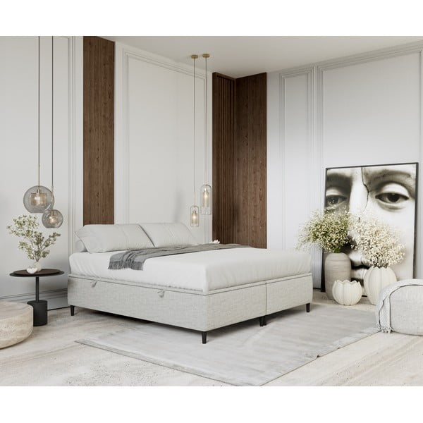 Светлосиво тапициранo двойно легло с място за съхранение 180x200 cm Tate – Maison de Rêve-image-1