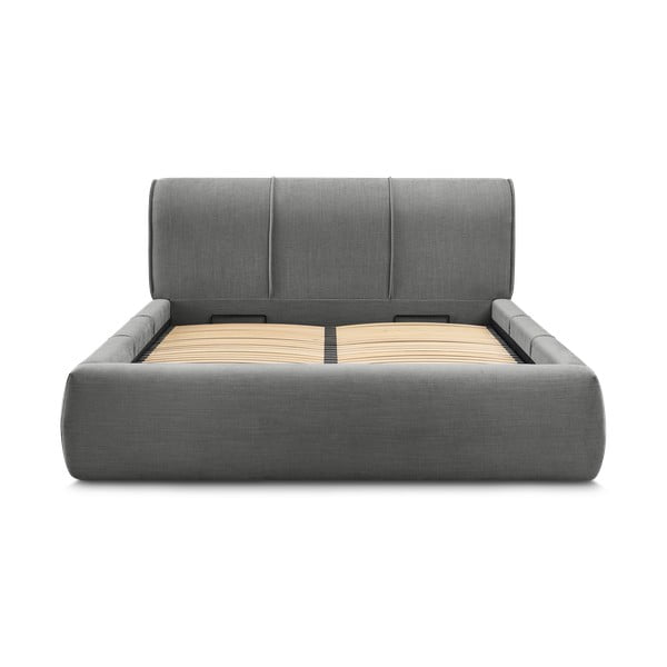 Сиво тапицирано двойно легло с място за съхранение с решетка 180x200 cm Vernon - Bobochic Paris-image-3