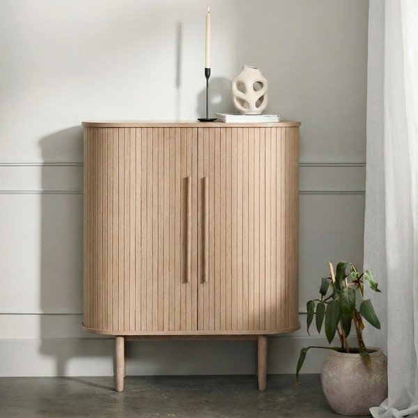Шкафче от декор от дъб  с плъзгащи се врати в светло естествен цвят 100x118x40 cm Meta – Unique Furniture-image-1