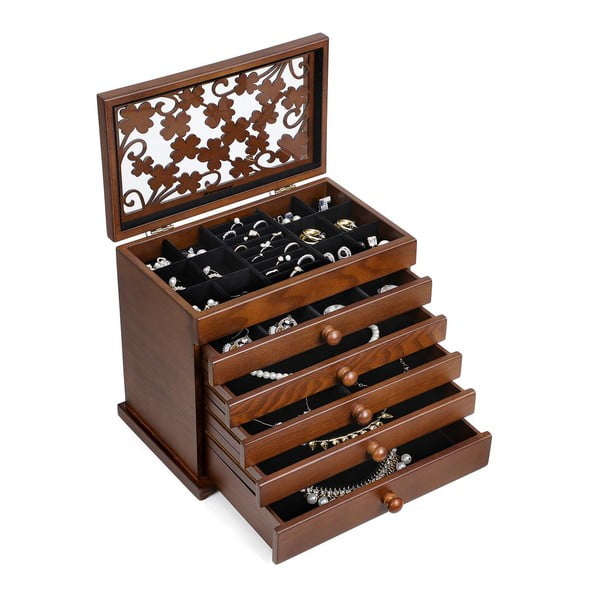 Дървена кутия за бижута с 5 чекмеджета - Songmics