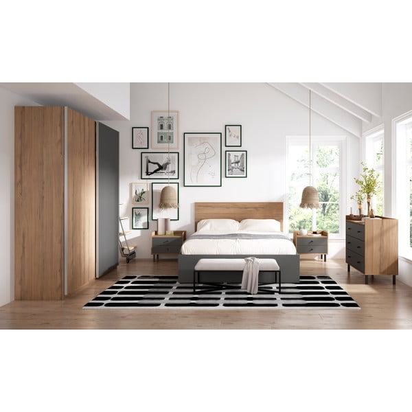 Черно двойно легло с място за съхранение и решетка 160x200 cm Malta - Marckeric-image-4