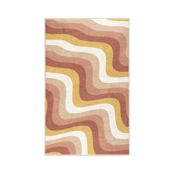 Килим подходящ за пране в цвят жълта охра и сиво-розово 80x150 cm Creamy Strawberry Swirl – Mila Home