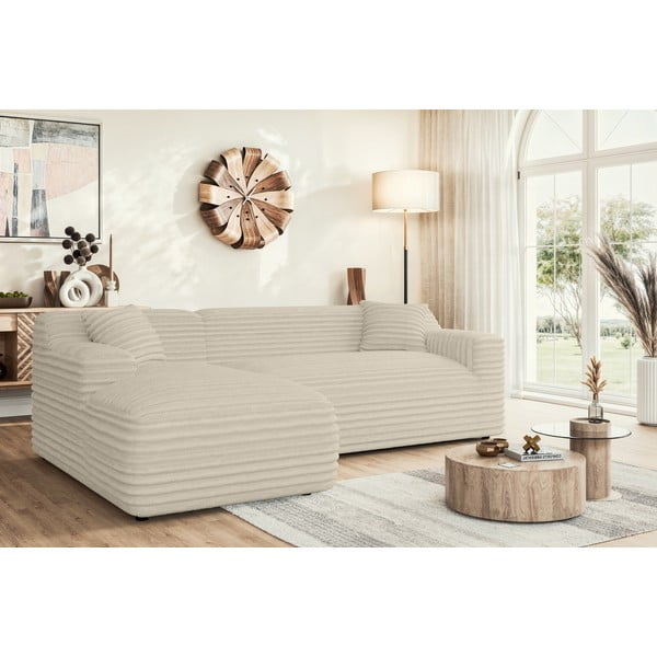 Бежов ъглов диван от рипсено кадифе (ляв ъгъл) Martin – Ropez-image-1