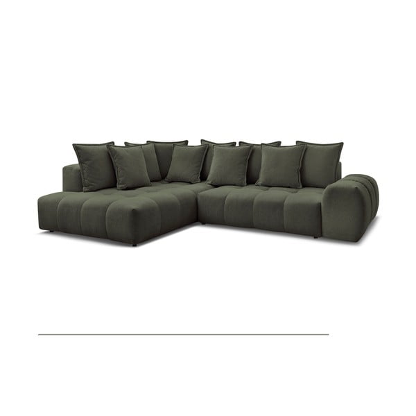 Зелен шенилов сгъваем/с място за съхранение ъглов диван (ляв ъгъл/L форма) Everest – Bobochic Paris-image-3