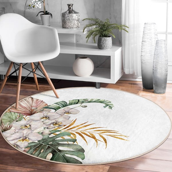 Кремав кръгъл килим подходящ за пране и за прахосмукачки роботи ø 120 cm Comfort – Mila Home-image-3