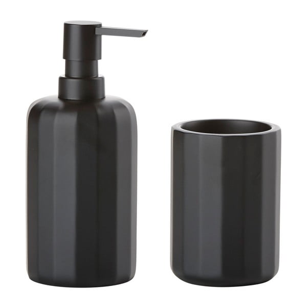Черен дозатор за сапун и чаша Графика - Zone