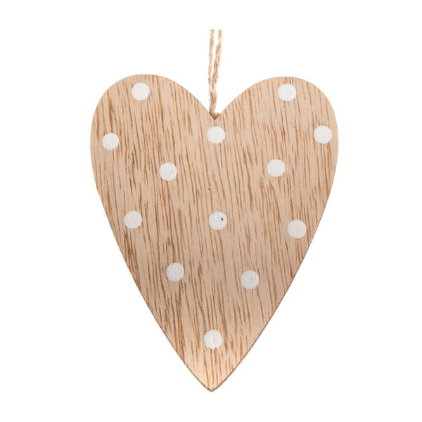 Комплект от 5 дървени висящи орнамента във формата на сърце на точки , височина 9 см - Dakls