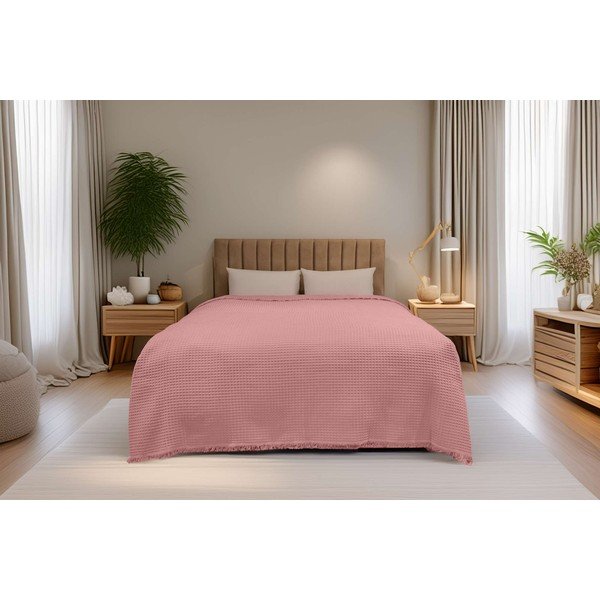 Розово памучно покривало за легло 140x200 cm Waffle – Mijolnir-image-1