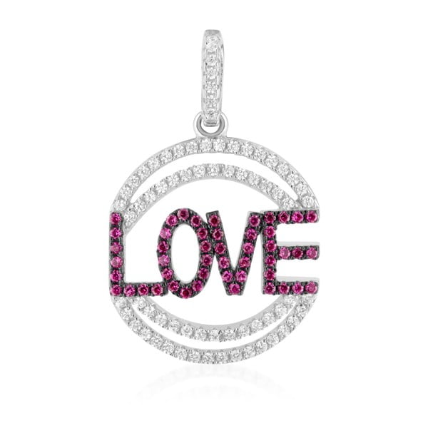 Сребърен медальон с розов и бял кубичен цирконий Love Heart - Swarovski Elements Crystals