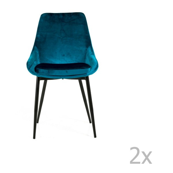 Комплект от 2 петролно сини трапезни стола с кадифена тапицерия Lex - Tenzo