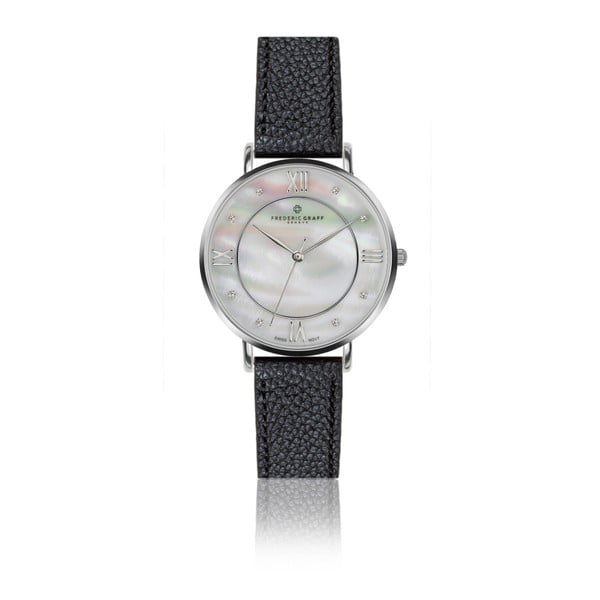 Dámské hodinky s černým páskem z pravé kůže Frederic Graff Silver Liskamm Lychee Black Leather