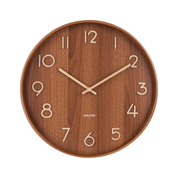 Кафяв стенен часовник от липово дърво Среден, ø 40 cm Pure - Karlsson