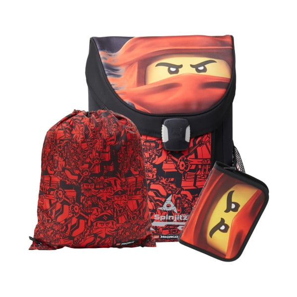 Комплект от 3 части - червен училищен куфар, моливник и чанта Ninjago Easy - LEGO®