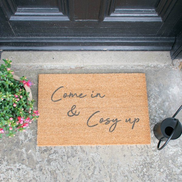 Šedá rohožka z přírodního kokosového vlákna Artsy Doormats Come In & Cosy Up, 40 x 60 cm-image-1