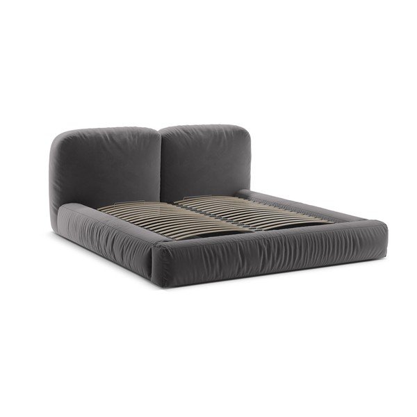 Сиво тапицирано двойно легло с място за съхранение и включена подматрачна рамка 160x200 cm Martina – Micadoni -image-3