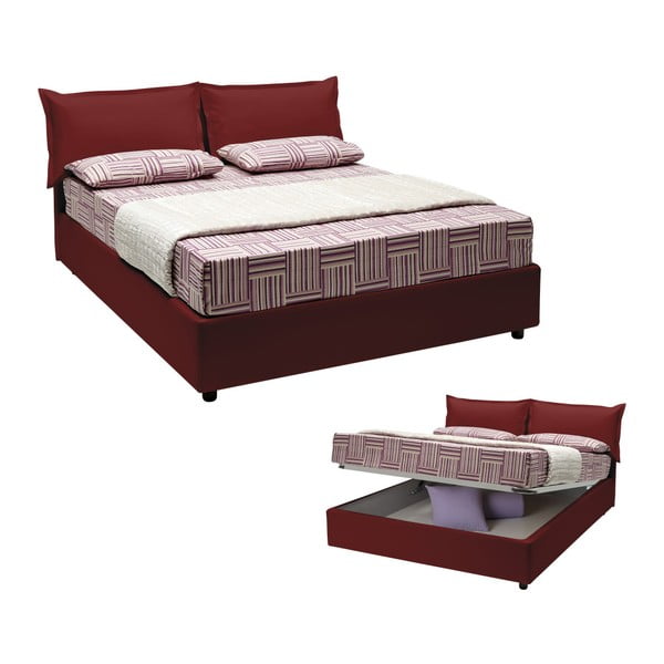 Červená dvoulůžková postel s úložným prostorem, matrací a potahem z koženky 13Casa Rose, 160 x 200 cm