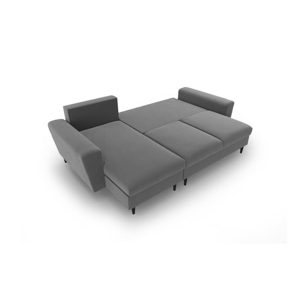 Светлосив кадифен разтегателен ъглов диван с място за съхранение Kyoto – Cosmopolitan Design-image-2