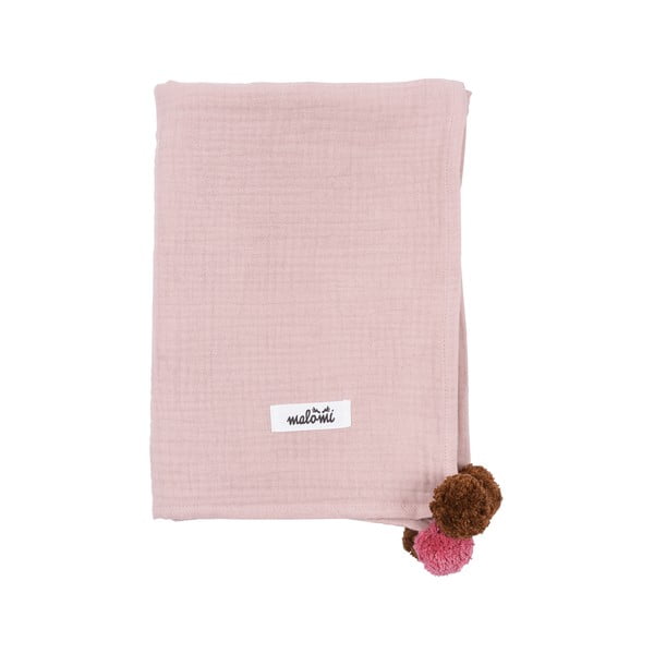 Розово муселиново бебешко одеяло 100x140 cm Pompon - Malomi Kids