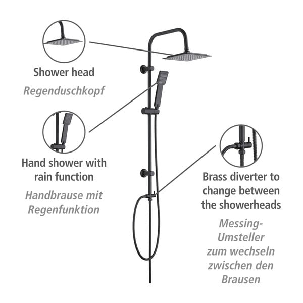 Матово черен душ комплект от неръждаема стомана 101 cm Cuadro - Wenko-image-4
