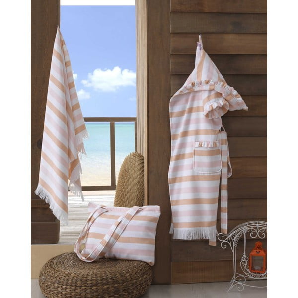 Оранжево-бяла памучна плажна кърпа , 70 x 140 cm Stripe - Hobby