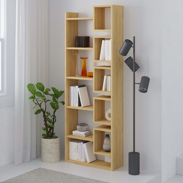 Етажерка за книги в дъбов декор в бял и естествен цвят 60x168,5 cm Eladi - Marckeric-image-3