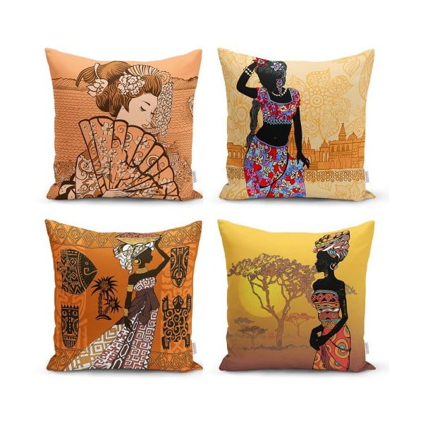 Комплект от 4 декоративни калъфки за възглавници Eastern Ethnic, 45 x 45 cm - Minimalist Cushion Covers