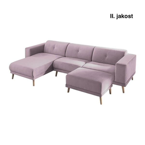 (Quality II.) Розов ъглов диван с подложка за крака Luna, ляв ъгъл, 308 cm - Bobochic Paris