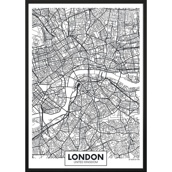 Плакат за стена в рамка MAP/LONDON, 70 x 100 cm Map London - DecoKing