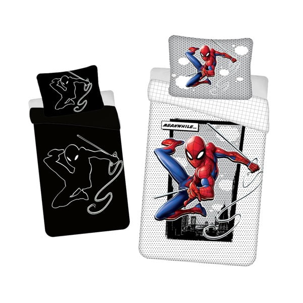Памучно детско единично спално бельо със светещ ефект 140x200 cm Spiderman - Jerry Fabrics