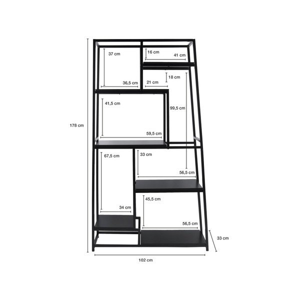 Черна метална етажерка за книги 102x178 cm Fushion - Leitmotiv-image-1