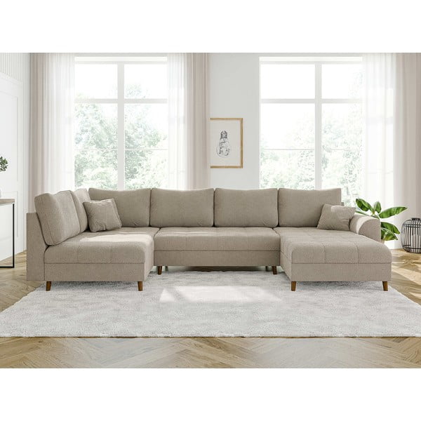 Бежов ъглов диван от плат букле (десен ъгъл/"U" форма) Ariella – Ropez-image-1