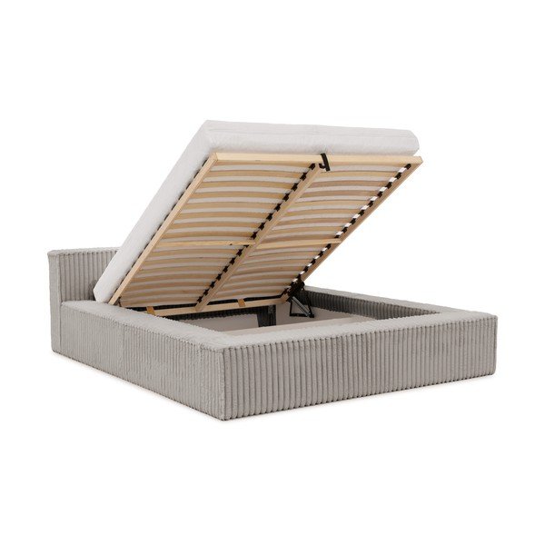 Сиво двойно тапицирано легло с място за съхранение и включена подматрачна рамка 160x200 cm Cloe – Ropez-image-2