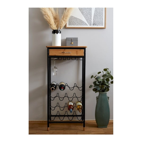 Черен/естествен метален шкаф за вино брой бутилки 16, 48x95 cm Loft – Wenko-image-2