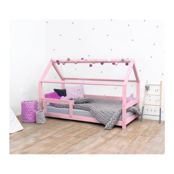 Розово детско легло със страни от смърчово дърво Tery, 90 x 180 cm - Benlemi