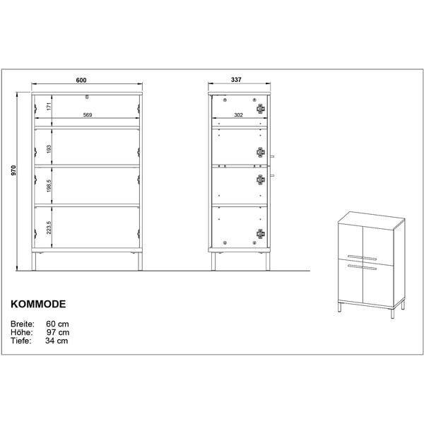 Сив и бежов висок шкаф за баня от орех 60x97 cm Yonkers - Germania-image-4